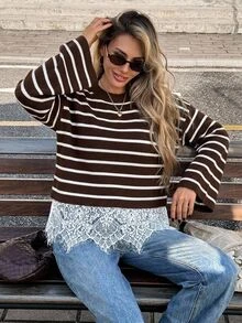Serisse Women's Striped Casual Daily Long Sleeve Sweater - Multicolor - View 3