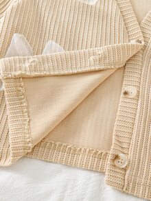SHEIN Tween Girl' Spring Summer Autumn Winter Textured Knit Peach Cardigan Jacket Top Casual Cute Everyday Wear 3D Bow Decor School Formal - Apricot - View 4