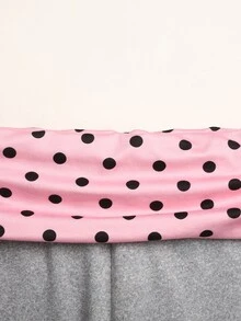 SHEIN Tween女孩秋冬灰色與粉色波點拼色腰帶T恤2件套，休閒日常穿著童裝 - 灰色 - 查看 6