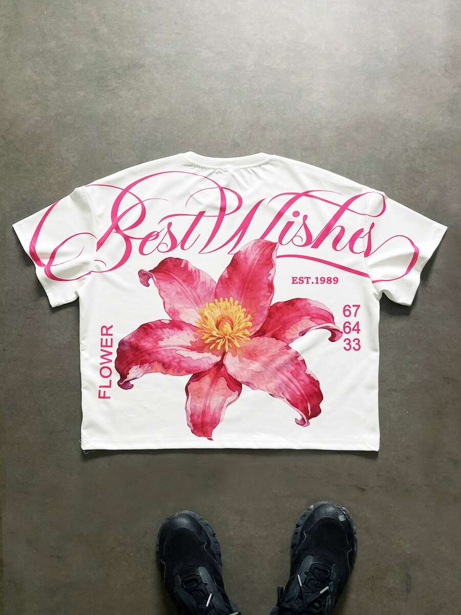 PAVTROS Men's Young Street Casual Vacation Sports Floral T-Shirt - White - View 1