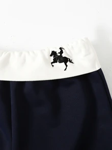 SHEIN Tween Girl Tween Girl Tween Girl Kids Colorblock Pleated Casual Versatile Daily Wear Wide Leg Sweatpants Winter - Navy Blue - View 4