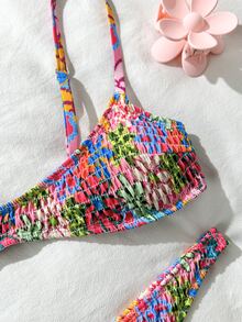 SHEIN Swim Spring Break Ditsy Floral Racerback 2Pcs Women Swimwear, Sexy Fashion Beach Bikini Set For Summer Beach Vacation - Multicolor - View 4