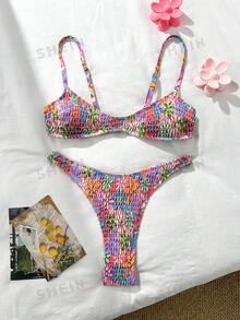 SHEIN Swim Spring Break Ditsy Floral Racerback 2Pcs Women Swimwear, Sexy Fashion Beach Bikini Set For Summer Beach Vacation - Multicolor - View 2