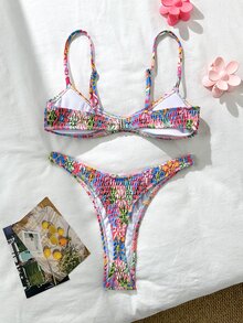 SHEIN Swim Spring Break Ditsy Floral Racerback 2Pcs Women Swimwear, Sexy Fashion Beach Bikini Set For Summer Beach Vacation - Multicolor - View 3