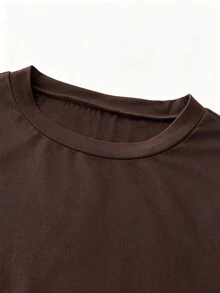 Qadelle Women's Vacation French Lace Patchwork Hem Short Sleeve T-Shirt - Brown - View 3