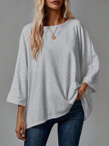 SHEIN LUNE Casual Minimalist Basic Women T-Shirt, Suitable For Autumn/Winter Long Sleeve Tops Oversized Shirt Packs 2 Plus Size - Multicolor - View 8