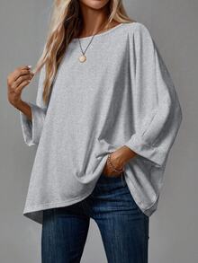 SHEIN LUNE Casual Minimalist Basic Women T-Shirt, Suitable For Autumn/Winter Long Sleeve Tops Oversized Shirt Packs 2 Plus Size - Multicolor - View 5