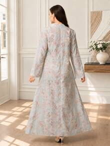 Al Najma Exquisite Embroidered & Printed Loose Fit Flared Women's Turkish Long Shirt & Arabic Traditional Long Shirt - Blue - View 2