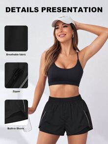 Eassivo Eassivo Solid Zip Pocket Sports Shorts Sweater Shorts - Black - View 2