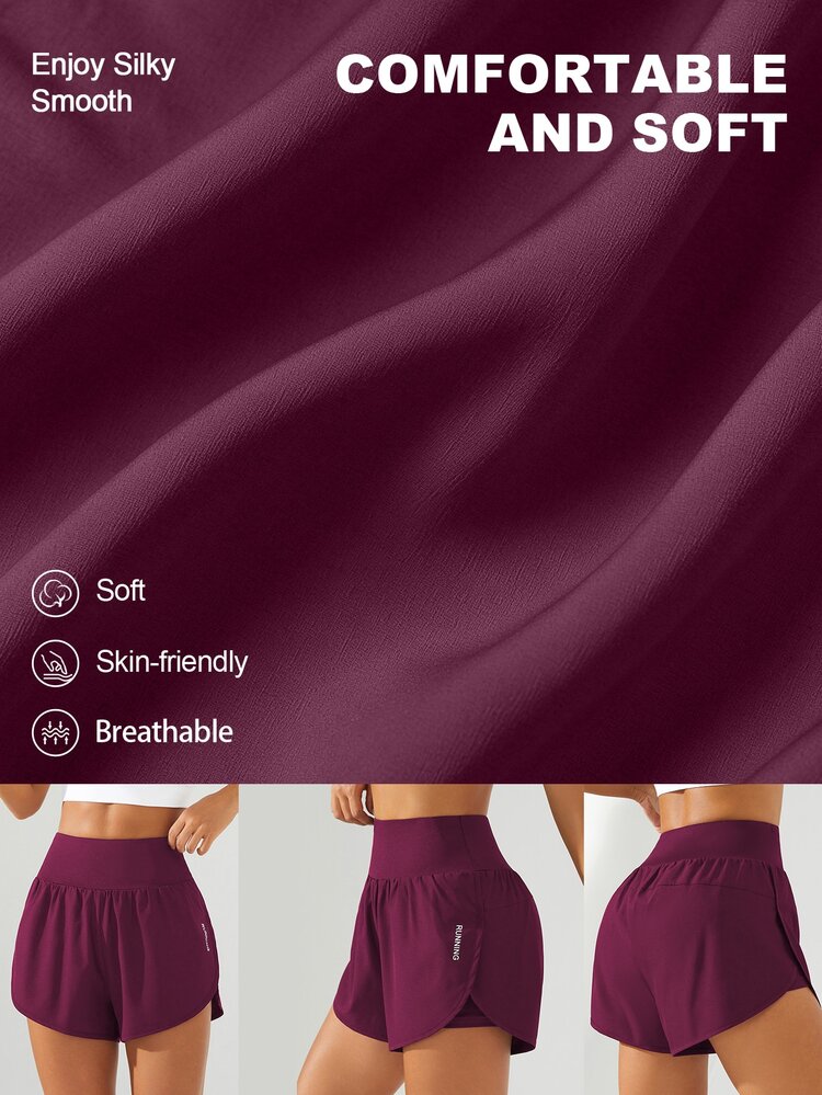 Eassivo Eassivo High Waist Slit Hem Sports Shorts For Chinese New YearWomen Sweat Short, Gym Short, Biker Short - Burgundy - View 3
