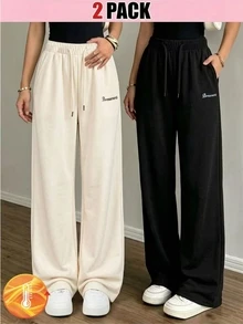 SHEIN Tween Girls Autumn/Winter Two-Piece Set In Black And White,Casual Baggy, Fall Style,Cute Urban Outdoor Sports Gym Knit Straight Leg Sweatpants, - Multicolor - View 4