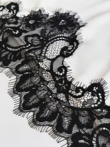 Rustia European Women's Plus Size Elegant Lace Trim Slit Patchwork Long Slimming A-Line Skirt Fall - Black and White - View 3