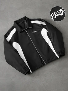 PAVTROS Men's Embroidered Striped Colorblock Zip-Up Long Sleeve Jacket - Multicolor - View 3