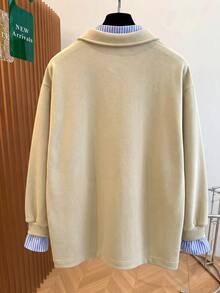 Franclia Plus Size Bow Print Casual Loose Fit Pullover Sweatshirt Fall Winter - Khaki - View 2