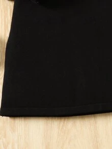 SHEIN 女童 1件裝撞色荷葉邊飾袖蝴蝶結前襟針織秋季洋裝 - 黑色 - 查看 15