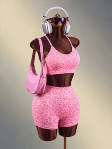 Mistrie 1pc Women's Leopard Print Criss-Cross Strap Backless Sports Yoga Running Bra - Cherry Red - View 7
