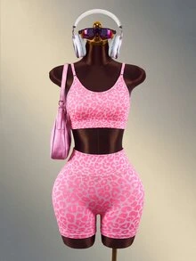 Mistrie 1pc Women's Leopard Print Criss-Cross Strap Backless Sports Yoga Running Bra - Cherry Red - View 6