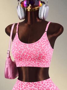 Mistrie 1pc Women's Leopard Print Criss-Cross Strap Backless Sports Yoga Running Bra - Cherry Red - View 3