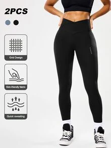 SHEIN Velisys Seamless High Elasticity Yoga Workout Crossover Waist Leggings - Multicolor - View 1