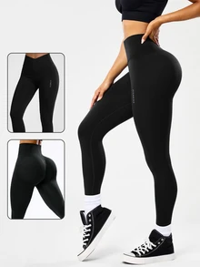 SHEIN Velisys Seamless High Elasticity Yoga Workout Crossover Waist Leggings - Multicolor - View 3