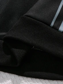 SHEIN 2件組男童寬鬆條紋印花套頭上衣與鬆緊腰長褲，適合秋冬冬季、學校、返校季，加厚款 - 藍色 - 查看 5