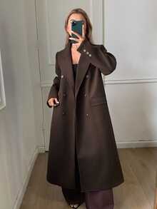 DAZY Women's Autumn Long Sleeve Loose Casual Long Brown Vintage Style Overcoat Winter - Coffee Brown - View 6