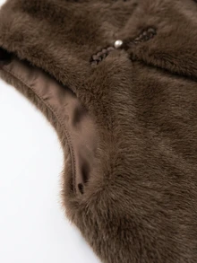 SHEIN Franclia Fashionable Autumn/Winter Women's Faux Fur Sleeveless Jacket With Pearl Buttons, Dark Brown Color Everyday Party 90s Retro Elegant - Coffee Brown - View 5