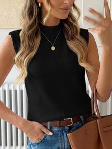 Easowa Women's Elegant Short Sleeve Round Neck T-Shirt With Simple Design, Perfect For Casual Occasions - Black - View 2