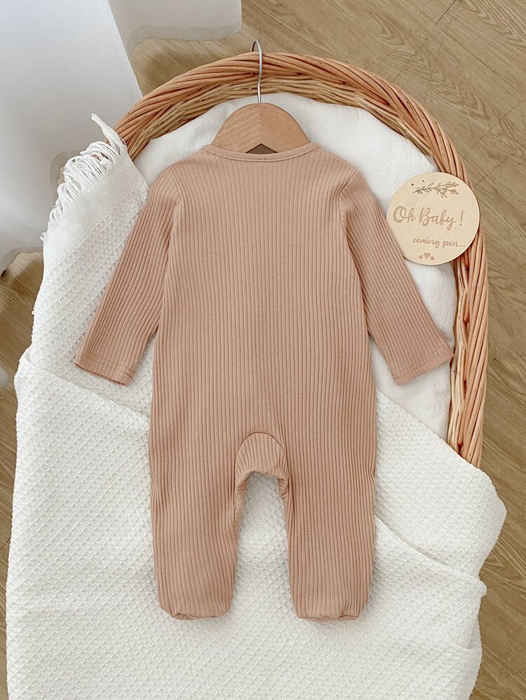 1pc Autumn/Winter Newborn Long Sleeve Footed Jumpsuit, Knitted Comfortable Soft Cute Playful Design, Traceable Cotton Home Wear, Best Gift For Newborns, Home Wear, Versatile Fashion, Best Choice - Multicolor - View 3