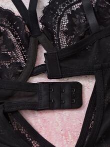 Elorette Women's Sexy Lace Patchwork Cutout Jumpsuit Lingerie - Black - View 9