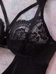 Elorette Women's Sexy Lace Patchwork Cutout Jumpsuit Lingerie - Black - View 8