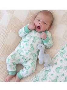 SHEIN Kids Kids Kids Kids Newborn Cute Boy Girl Cartoon Pattern Long Sleeve Home Wear Set - Green - View 4
