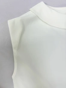 SHEIN 夏季六月節慶戶外女款上衣，海灘度假休閒圓領白色上衣，寬鬆休閒無袖白色上衣，優雅度假風 - 白色 - 查看 6