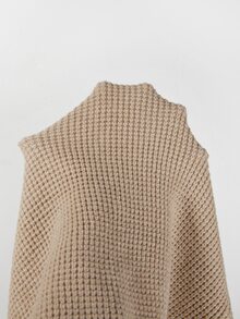 SHEIN Women New Chinese Style Waffle Knit Cardigan, Stand Collar Frog Button Long Sleeve Ribbed Hem Knit J - Khaki - View 6