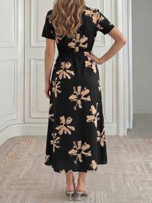 Medorina Women's Floral Print Casual Party & Travel Dress - Black - View 2