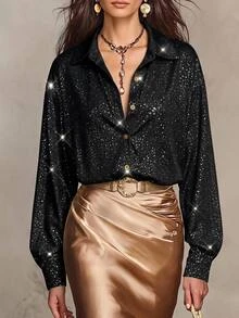 SHEIN LUNE 大尺碼女款感恩節套裝 秋季休閒天體元素日常穿搭 外出夜店黑色款 - 黑色 - 查看 13