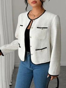 Velvienne Plus Size Women's Woven Elegant Winter Coat Fall - Apricot - View 4