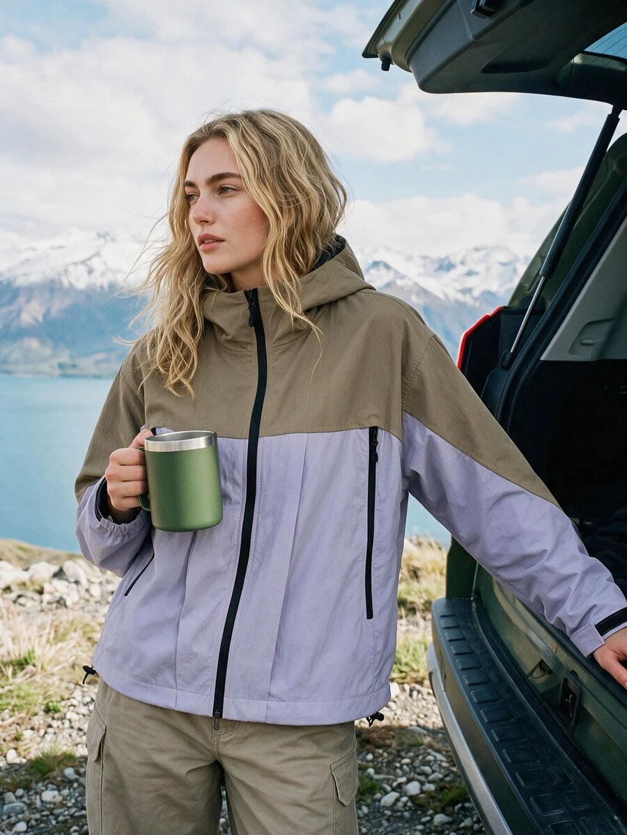 WanderVale Women's Colorblock Zipper Casual Daily Outdoor Softshell Jacket - Mauve Purple - View 1