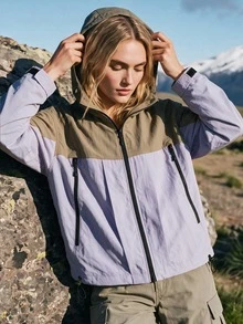 WanderVale Women's Colorblock Zipper Casual Daily Outdoor Softshell Jacket - Mauve Purple - View 6