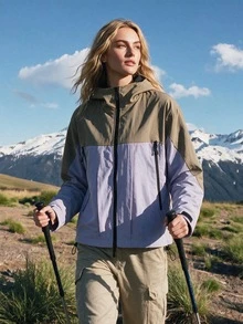 WanderVale Women's Colorblock Zipper Casual Daily Outdoor Softshell Jacket - Mauve Purple - View 5