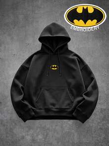 BATMAN X SHEIN Manfinity EMRG Men's Casual Everyday Pocket Hoodie Sweatshirt - Black - View 1