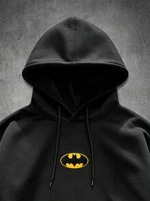 BATMAN X SHEIN Manfinity EMRG Men's Casual Everyday Pocket Hoodie Sweatshirt - Black - View 3