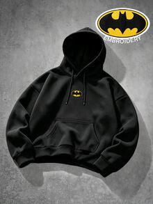 BATMAN X SHEIN Manfinity EMRG Men's Casual Everyday Pocket Hoodie Sweatshirt - Black - View 4