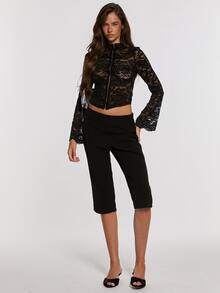 Opulessa Women's Street Sexy Lace Long Sleeve Top For Date - Black - View 5