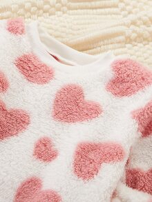 SHEIN Girls' Simple Fashion Pink Series Heart Pattern Long Pants Long Sleeve Casual Comfortable Fleece 4-Piece Loungewear Set - Multicolor - View 5