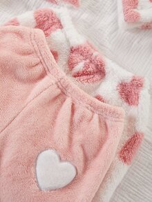 SHEIN Girls' Simple Fashion Pink Series Heart Pattern Long Pants Long Sleeve Casual Comfortable Fleece 4-Piece Loungewear Set - Multicolor - View 7