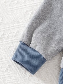 SHEIN 男童時尚休閒拼色拉鍊領刺繡Logo毛絨上衣與長褲2件套，適合日常穿著、外出、上學，秋冬款 - 彩色 - 查看 6