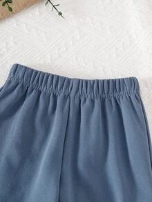 SHEIN 男童時尚休閒拼色拉鍊領刺繡Logo毛絨上衣與長褲2件套，適合日常穿著、外出、上學，秋冬款 - 彩色 - 查看 4