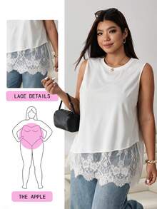 Solflare Plus Size Women's Lace Patchwork Casual Elegant Daily Wear Top Formal Morning Party All White Summer - White - View 6