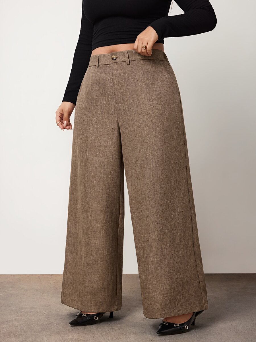 Enliva Plus Size Women's Elegant Office Trousers, Brown , Rounded Body Fall Work For Women Fall/Winter Pants - Coffee Brown - View 1
